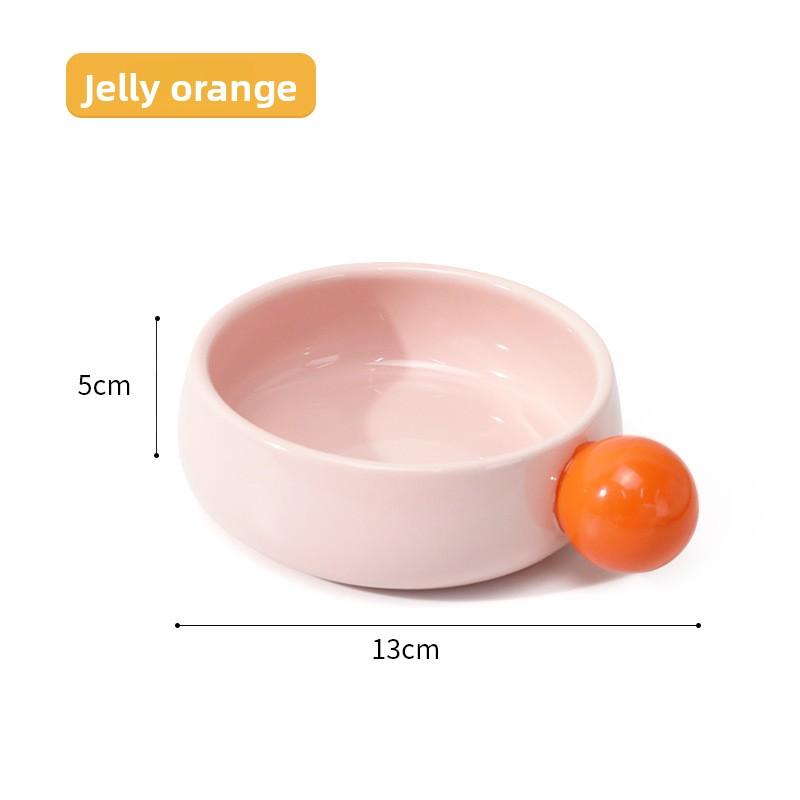 

Cat Bowl Ceramic High-legged Sugar Bean Ceramic Double Bowl, No Black Chin, Protecting Cervical Vertebrae Cat and Dog Food Utensils 17cm оранжевый