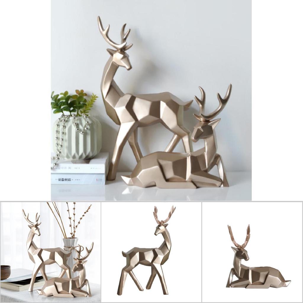 2 Stück Moderne Harz Hirsch Statue Skulptur Heim Desktop Schrank Ornamente Dekoration (golden)