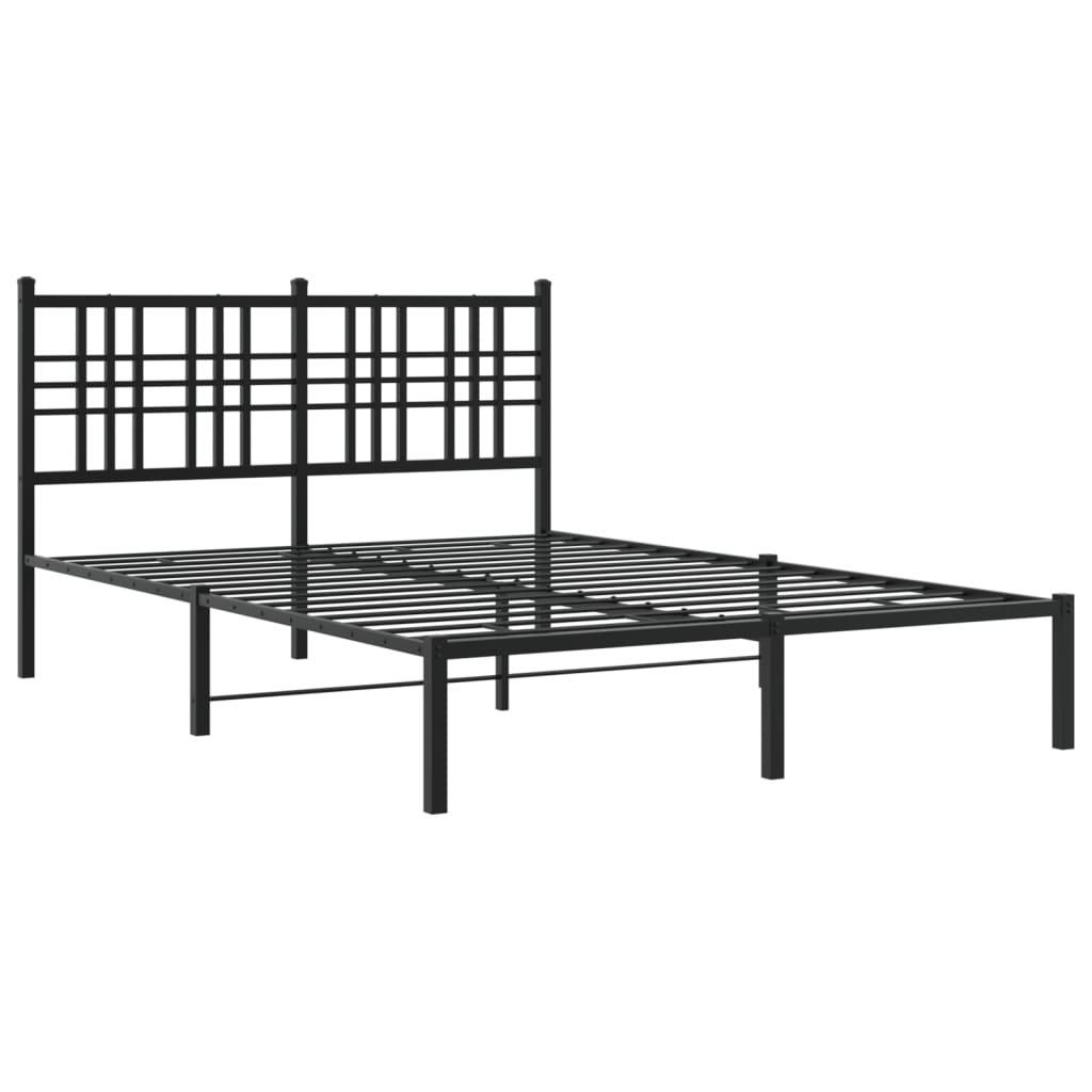 Metal Bed Frame with Headboard Black 135x190 Cm