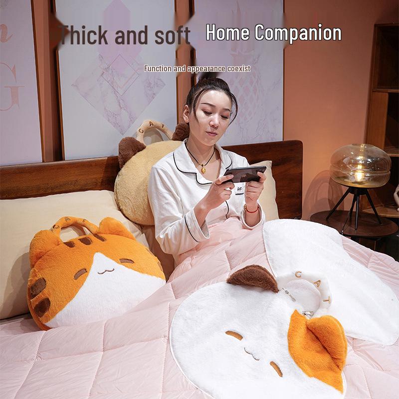 Cartoon Cat 2-in-1 Tote Pillow & Blanket for Car, Office, or Home