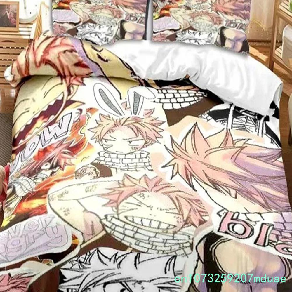 New Anime Fairy Tail Bedding Set Bed Three-piece Set Duvet Cover Single Double Bed Queen Size Duvet Cover Set Adult Boys Bedroo