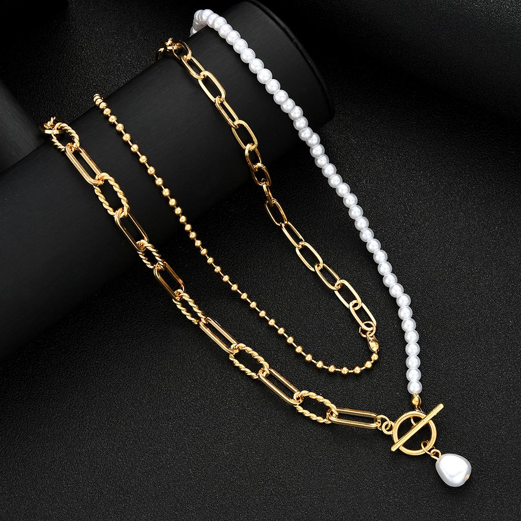 Vintage Gold Color Multiple Styles Imitation Pearl Necklace for Women Boho Trendy Multi-Layer Crystal Pendant Necklaces Jewelry