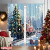 2pcs 2D flat printing Popular Christmas curtains Day Christmas Train Scene Digital Printed Polyester Drapes Holiday Decorations