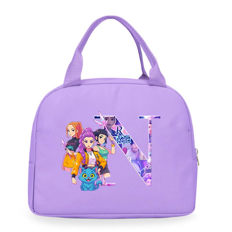 Trend Kpop Anime Cartoon Peripheral 26 Letter Printing Bento Bag Commuter Portable Lunch Box Bag