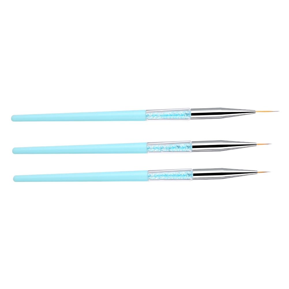 3pcs Nail Art Dotting Liner Brush UV Gel Painting Pen Drawing Tool Set Rhinestone Handle (Blue)
