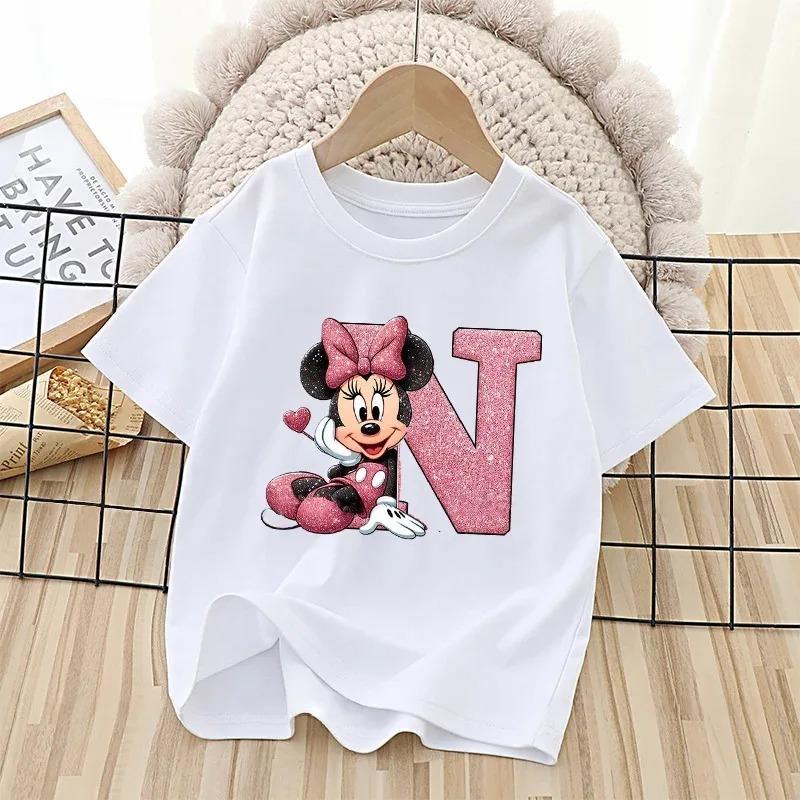Summer Style Minnie Cute Letter-printed Children's T-shirt - Cotton Children's Clothing - Suitable for Girls' Short-sleeved Top