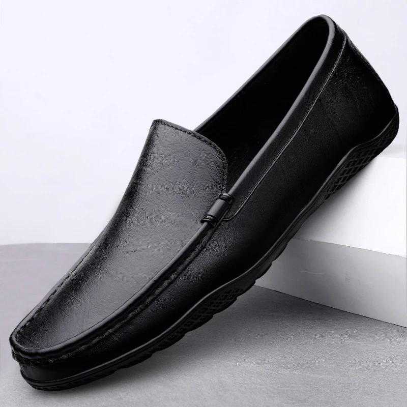 FashionGenuine Leather Mens Loafers Moccasin Shoes New Arrival Walking Men Summer Flats Lightweight Leisure Man Slip On Walking Shoes