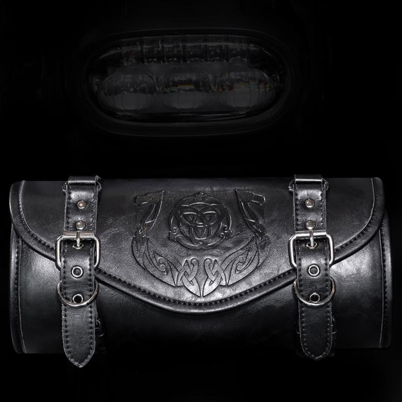 Motorcycle Front Tool Bag Gothic Style Design PU Leather Construction Waterproof Storage Easy Installation