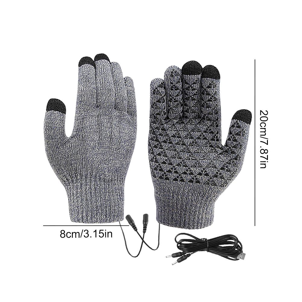 Electric USB Heated Knitted Gloves Full Finger Gloves Non-Slip Touch Screen Thermal Knitting Mitts Thicken Winter Cycling Gloves