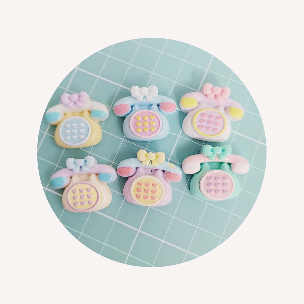 Pastel Color Resin Cartoon Telephone Kawaii Decoration Parts Cute Charms Resin Flatback Cabochons for DIY Crafts Scrapbooking
