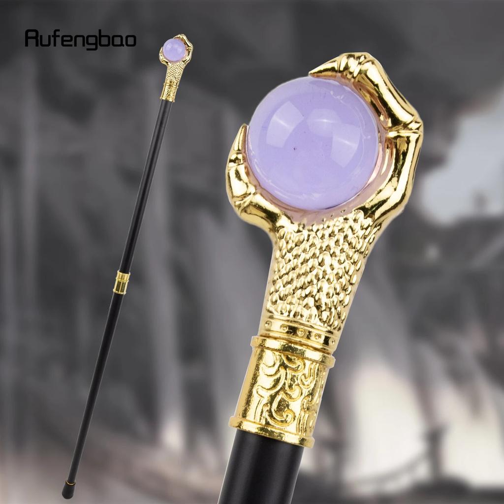 Drachenklaue-Griff, hellviolette Glaskugel, goldener Gehstock, modischer dekorativer Gehstock, Cosplay-Gehstock, Knauf, Crosier, 93 cm