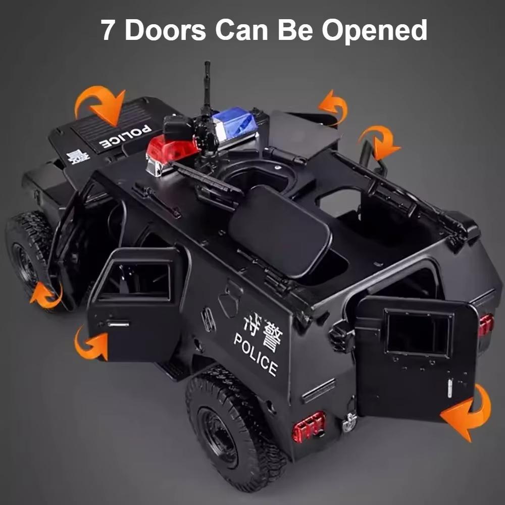 2024 New 1:24 Alloy Armored Car Truck Model Diecasts Off-road Vehicles Model Metal Police Explosion Proof Car Model Sound Light Kids Gift