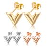 18K Gold Stainless Steel V Letter Stud Earrings - Simple and Versatile Fashion Accessory (12MM)