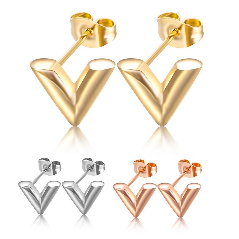 Orecchini a lobo in Acciaio Inossidabile e Oro 18K a forma di V - Accessorio di Moda Semplice e Versatile (12MM)