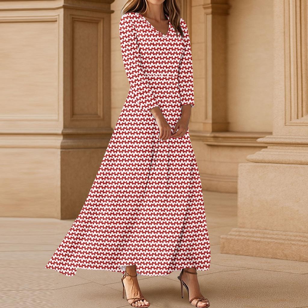 Dresses For Womens Vintage Flower Tunic Waisted Midi Dress Summer Casual  3/4 Sleeve Dress