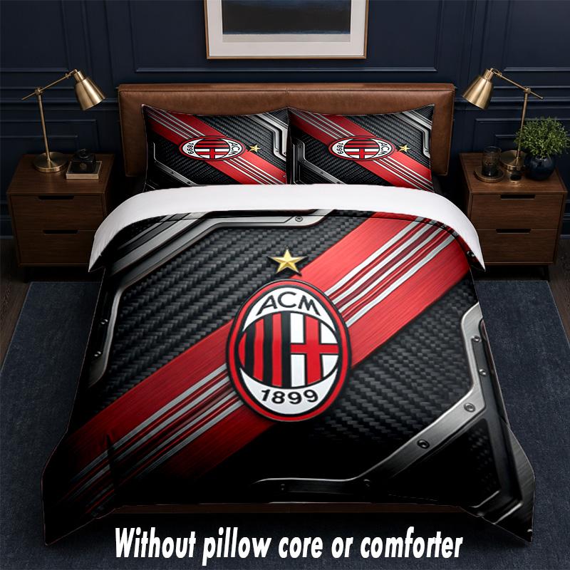 Set Biancheria da Letto AC Milan Design 1 Copripiumino + 2 Federe Morbido Traspirante Biancheria da Letto per la Casa