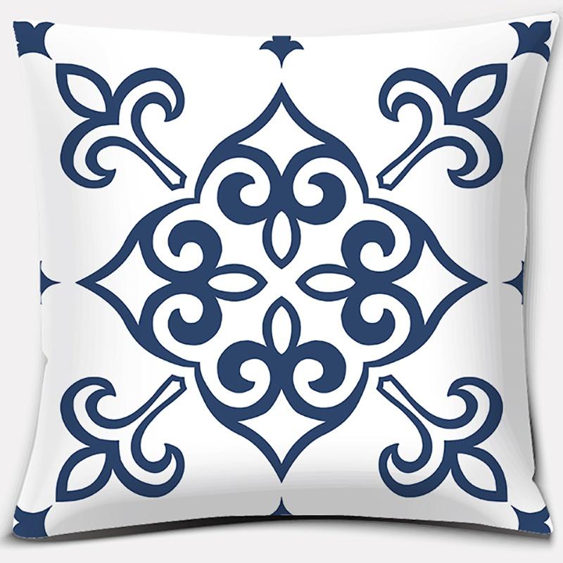 Geometric Collection Dark Blue Pattern Home Decor Pillowcase Square   Office