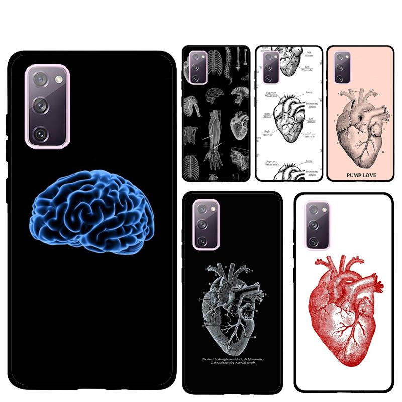 Vintage Anatomical Heart Brain Phone Case For Samsung Galaxy S25 Ultra S9 S10 Plus S20 FE S21 S22 S23 S24 Ultra Back Cover