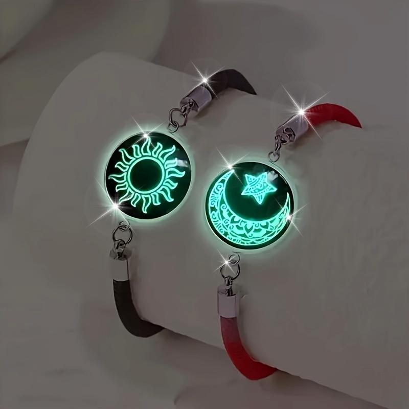 

Stainless steel couple bracelet set with sun, moon, and stars 2 pieces/set