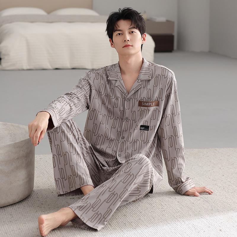 Pajamas Men'S Spring And Autumn Cotton Long Sleeve Large Size Fattened Plus Dad'S Men'S Loungewear Suit In Autumn And Winter