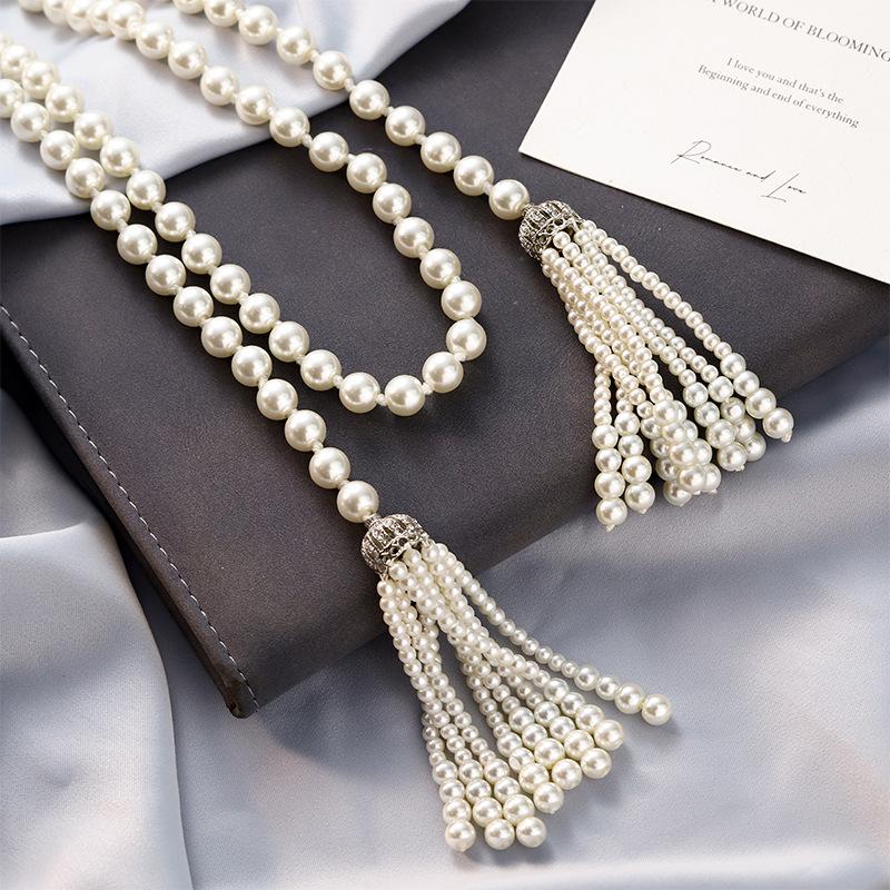 Long retro fringed necklace stacked design high-end sweater chain women's autumn and winter, clothing accessories