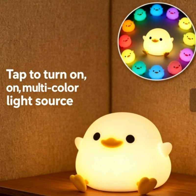 Cute Duck Cartoon Animals Silicone Lamp LED Night Light for Children Kid Touch Sensor Timing USB Rechargeable for Birthday Gift