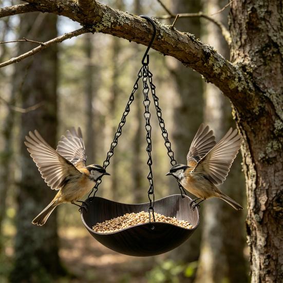 Yousheng Outdoor Bird Feeder, Garden Hanging Bird Feeder, 1 or 2 Bowls Backyard Bird Feeder for Wild Birds Patio Porch