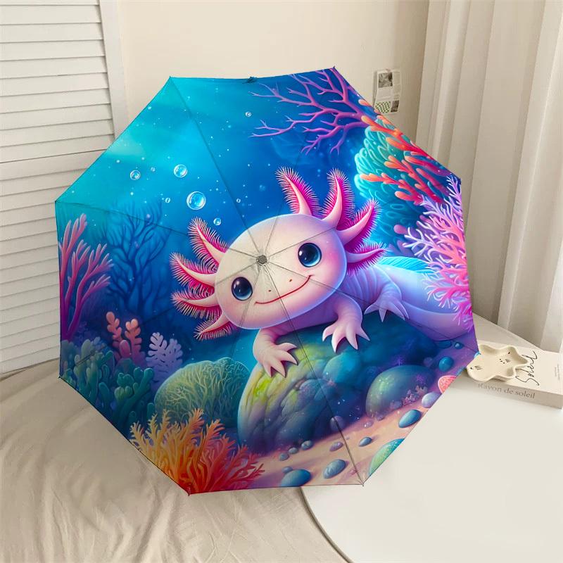 

1PC Axolotl Ocean Automatic Open/Close Umbrella with Windproof, 8-Rib Sturdy Canopy, Durable Ribs, Fashionable Design1210A