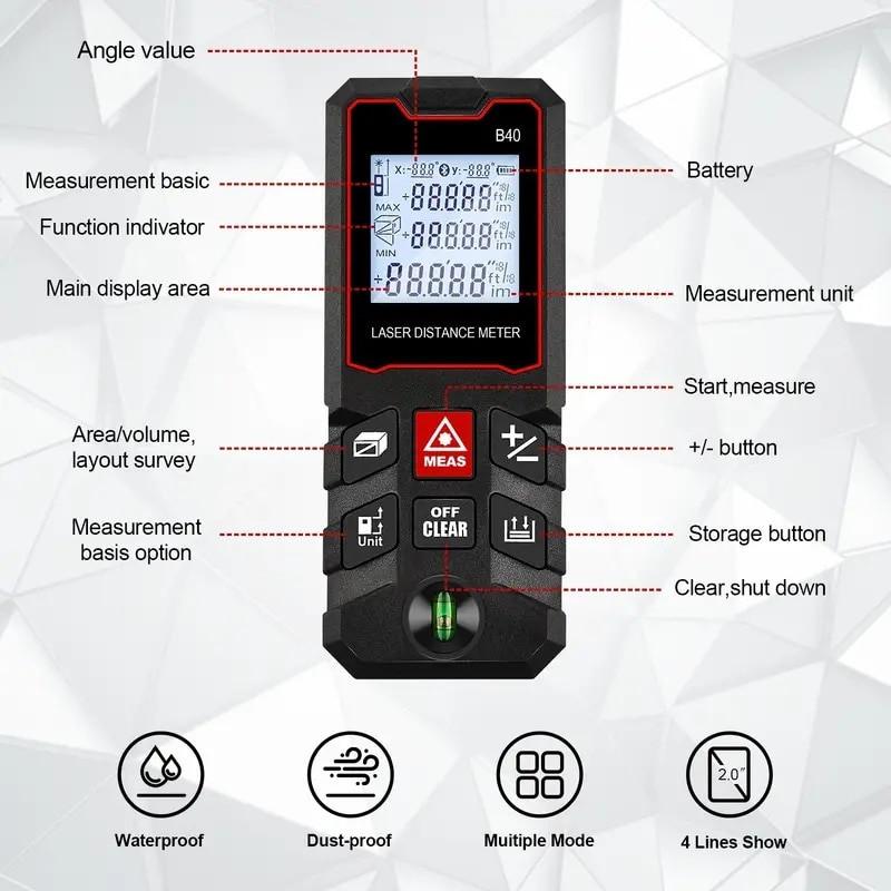 80M 100M Electronic Ruler Portable Laser Distance Meter Rangefinder Tape Range Finder Build Measure Device