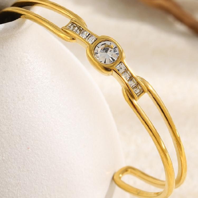 Dainty Adjustable Opening Bangle With Shimmering Zircon Accents Waterproof Wrist Jewelry With Rhinestones
