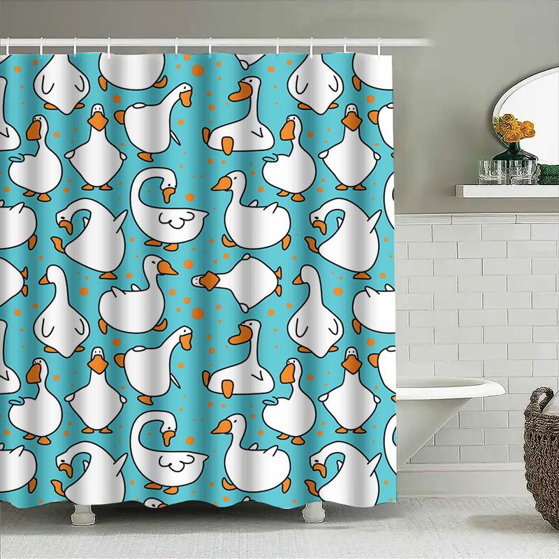 Animal Print Shower Curtain Waterproof Bathroom Decor Blue Swans Ducky Design Cute Fabric Shower Curtain Home Decoration Set