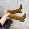 2025 New Knee Knight Boots Pointed Thick Heel Thin Boots British Style Two Wear Matte Leather Pile Boots Women