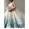 New Chinese Style Print Long Dresses for Women Summer Sleeveless Halter Loose A-line Evening Party Dress Prom Robe Vestidos