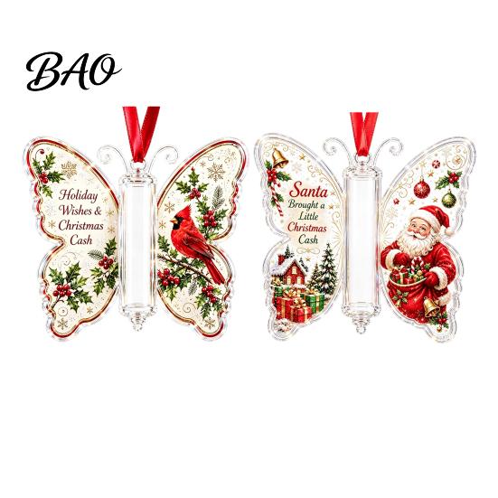 Personalisiertes Geschenk für Kollegen 2 Stück Acryl Schmetterling Geldhalter Hängende Ornamente, Dekorative Bargeld Anhänger Weihnachten Einzigartiges Geburtstagsgeschenk