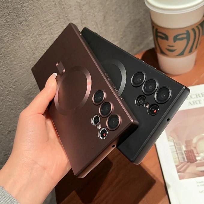 Magnetický matný kryt na telefon pro Samsung Galaxy S25 S24Ultra S23 S22 Note 20 Ultra S21 S20 Plus Ochrana objektivu MagSafe Zadní kryt