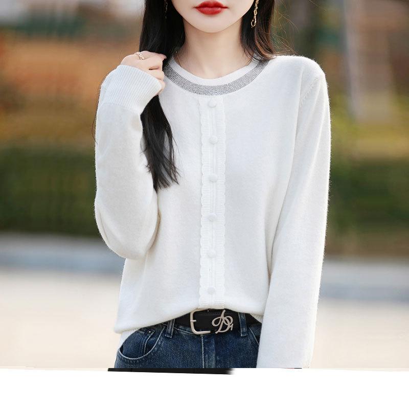 Herbst Winter Rundhals Lässige Mode Pullover Unterteilter Pullover Damen Einfarbig Alleskombinierbar Strickoberteil