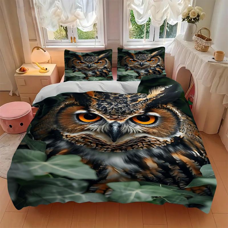 3pcs Owl Print Duvet Cover Set - Includes 1 Duvet Cover and 2 Pillowcases, No Quilt Core, All-Season Home Decor yy251111008
