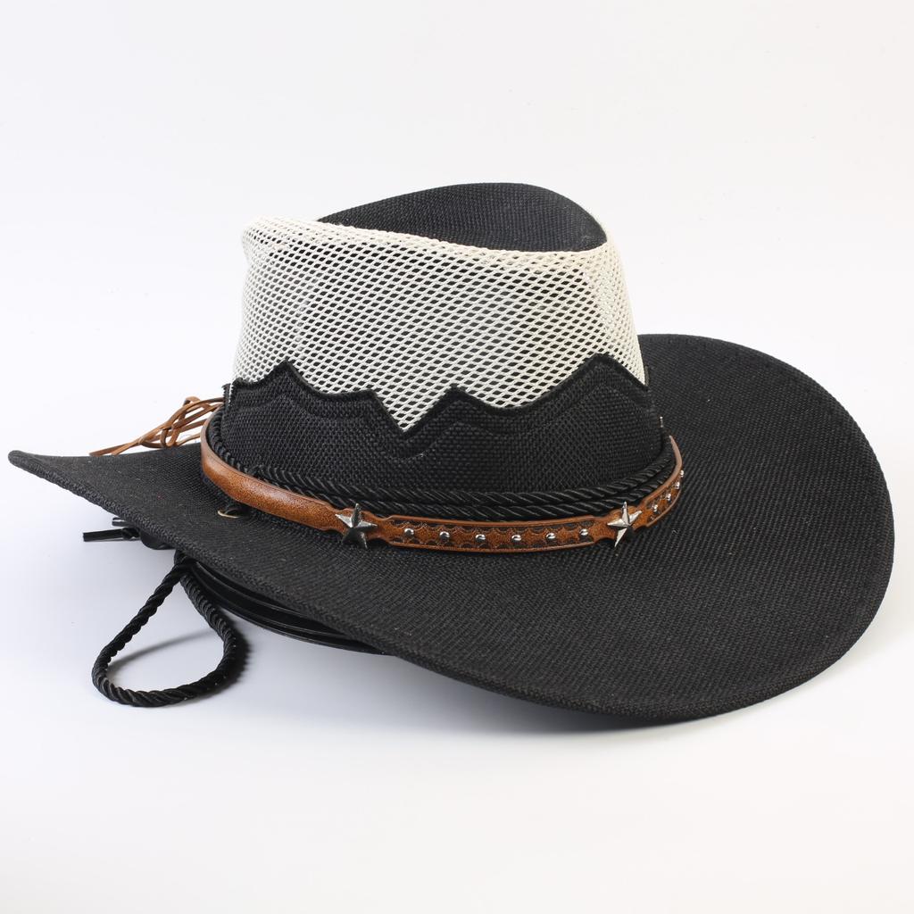 Western Cowboy Hat Men and Women Summer Breathable Sunscreen Visor Hat Big Brim Outdoor Travel Straw Top Hat