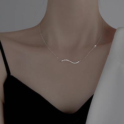 Smile Necklace Women's Summer Light Luxury Niche Design Sense Flash Diamond Wave Stainless Steel Clavicle Chain