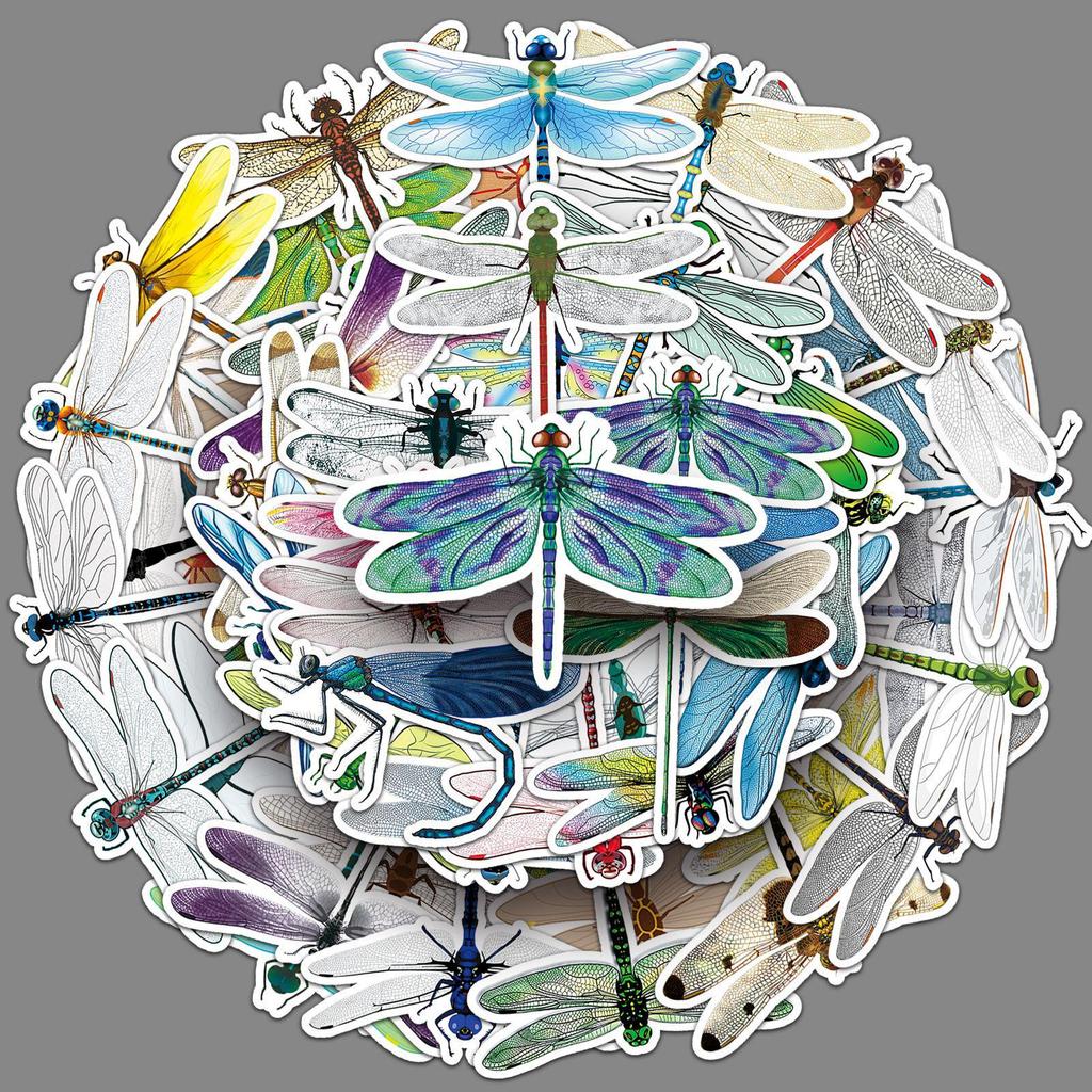 50 Pieces Dragonfly Cartoon Graffiti Stickers for Phone Cases, Water Cups, and Luggage - Creative, Waterproof Decoration.