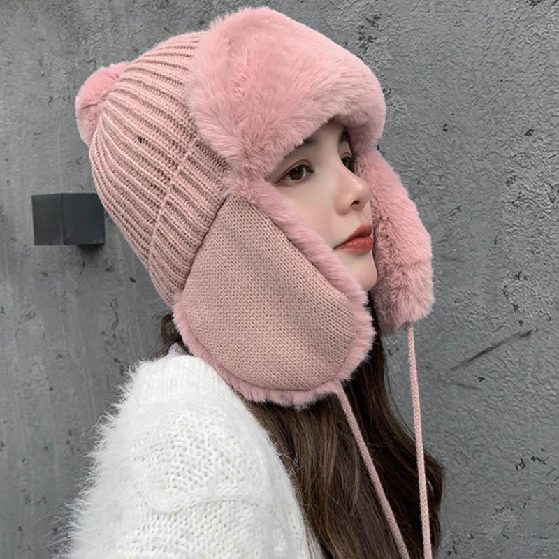 Lei Feng lue dame vinter ull trend plus fleece strikket lue varm og søt og søt ørepropper Kald ull lue