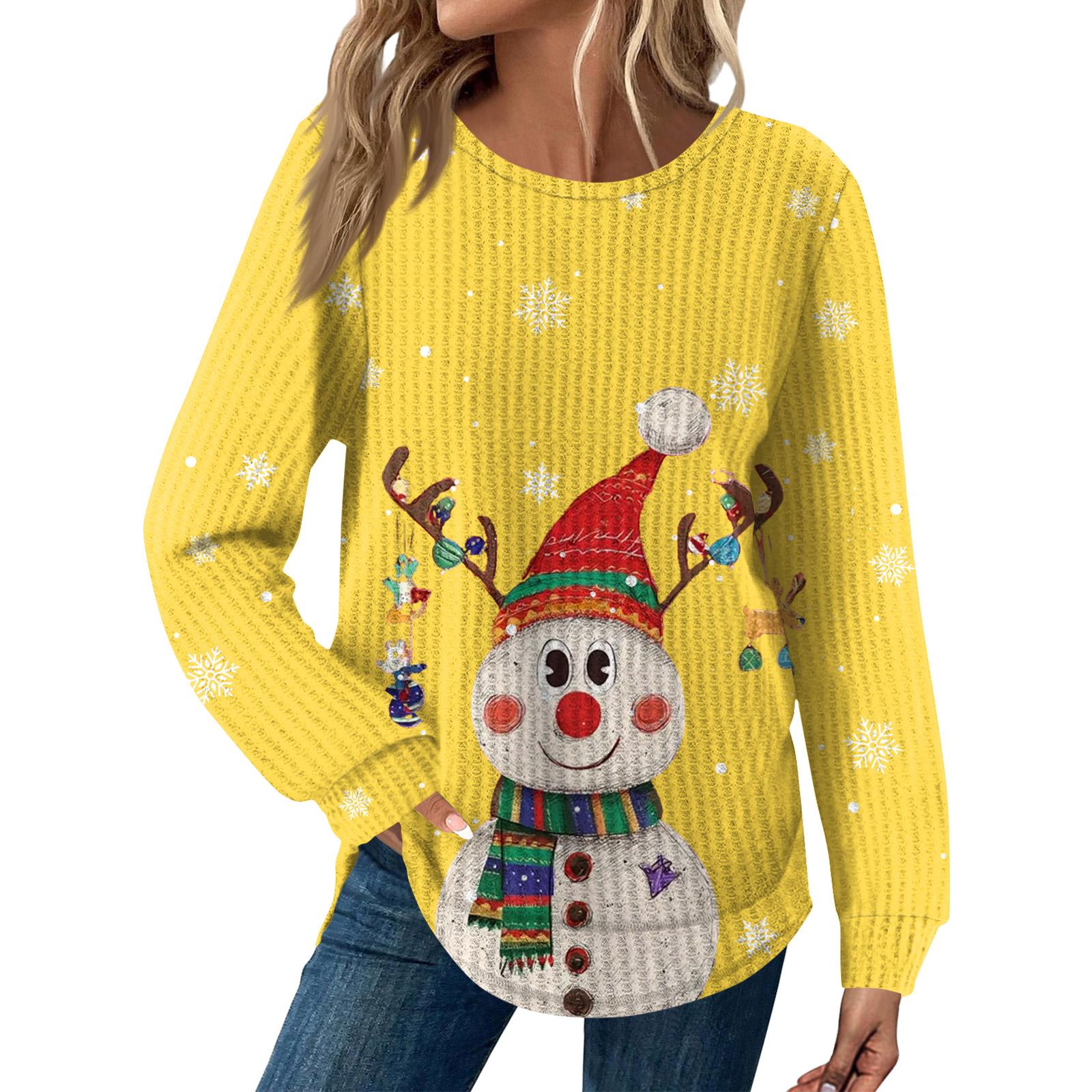 

Женская мода Рождественский свободный топ с длинным рукавом и круглым вырезом XL