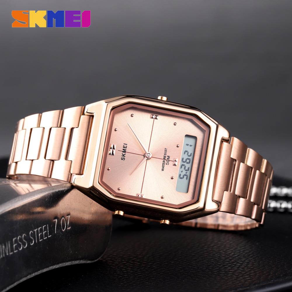 Skmei Herren Digitaluhr Casual Fashion Dual Display Edelstahl wasserdichte Armbanduhr für Männer Mann