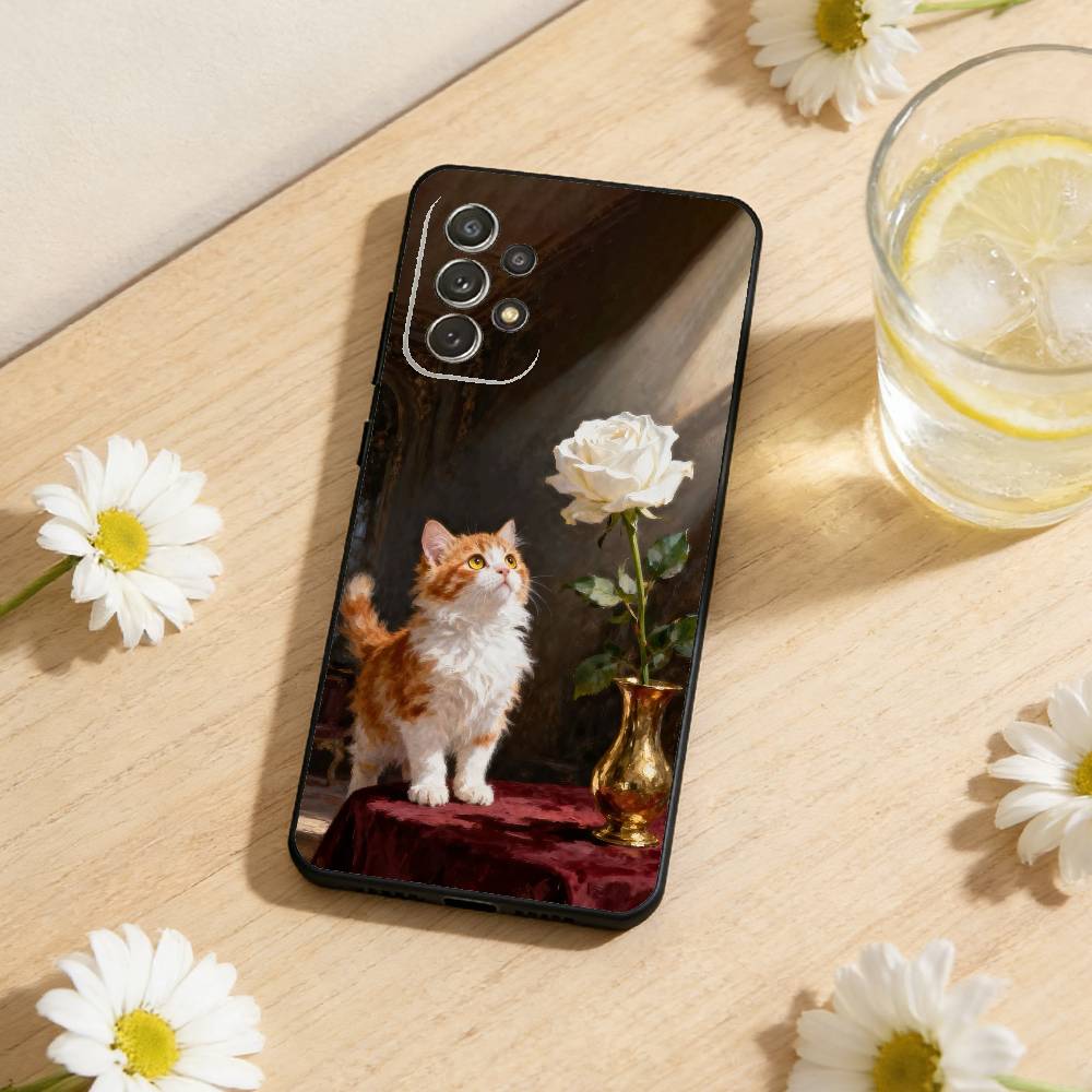 Art Oil Painting Cat Phone Case For Samsung S26,S25,S24,S21,S22,S23,S30,Ultra,S20,Plus,Soft Silicone Black Cover