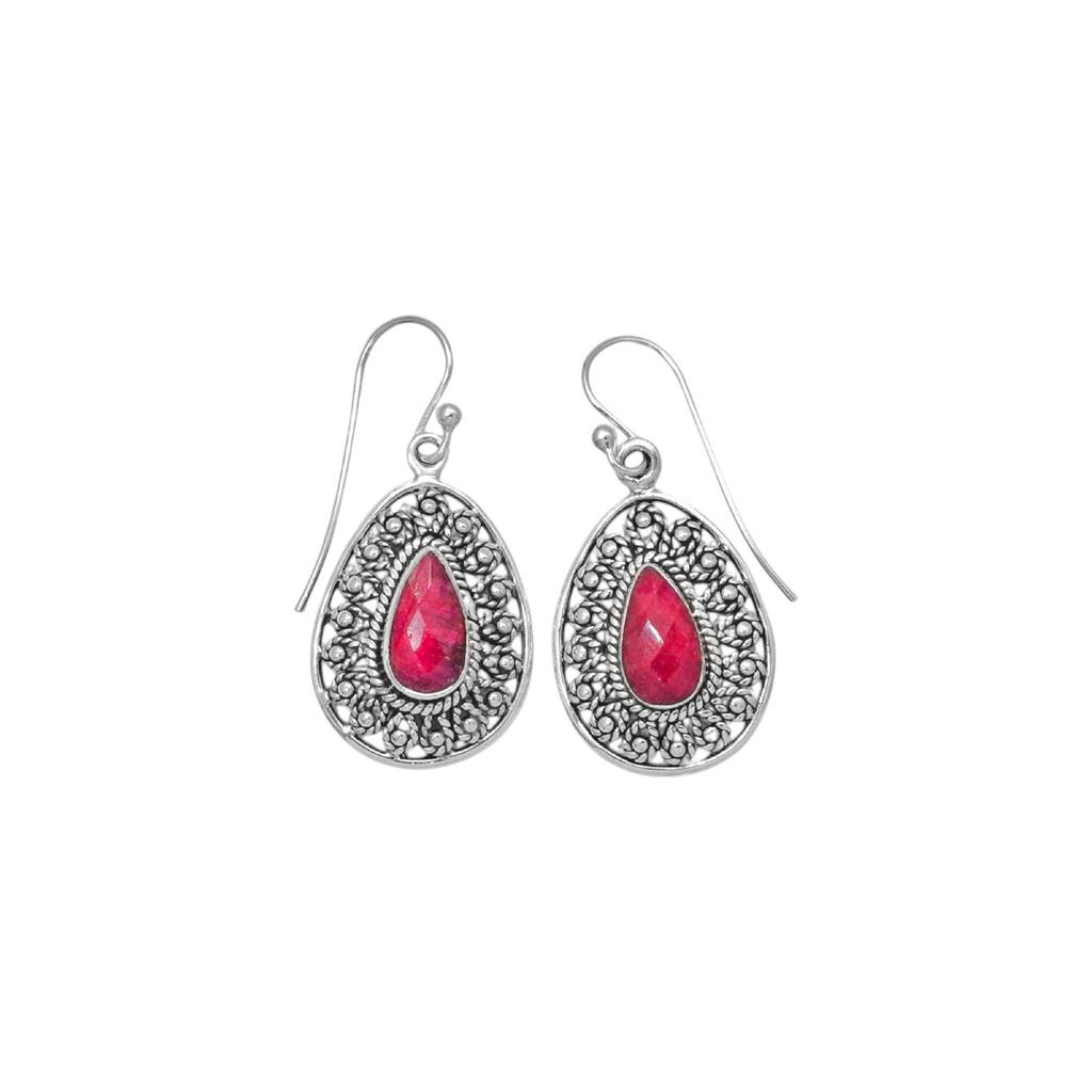 Red Corundum 925 Sterling Silver Statement Earrings
