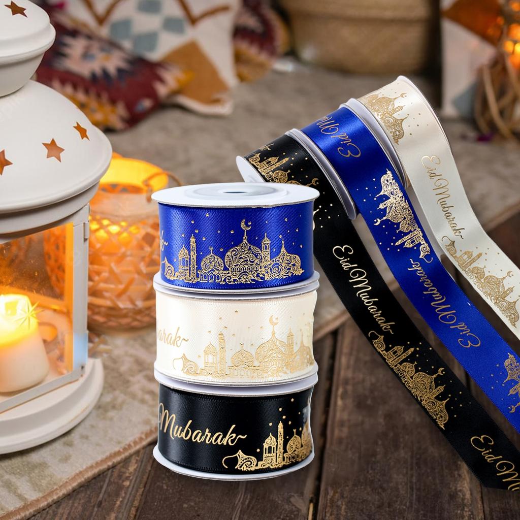 Eid Mubarak Bronzing High-Density Polyester Ribbon Gift Wrap Ribbons Ramadan Decor For Home 2025 Muslim Islamic Party Supplies