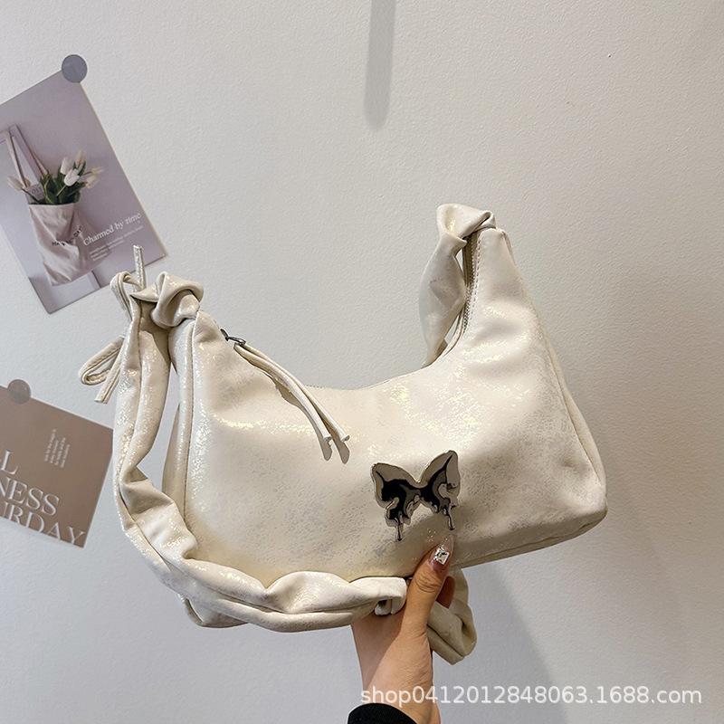 Korean version ins pleated armpit bag 2025 new design sense niche messenger bag super fire butterfly commuter shoulder bag