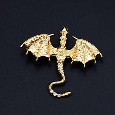 Goldfarbene Fliegender Drache Brosche Für Damen Langschwänziger Flugsaurier Tierkreis Schmuck Schal Revers Strass Anstecknadeln