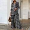 ZANZEA Women Long Sleeve Blouse and Pants Retro Print Casual Two Piece Suit Sets