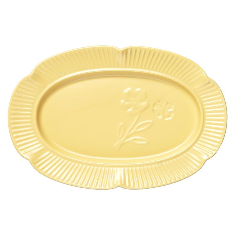 Delicate Relief Flower Ceramic Plate Household Tableware Cream Style Large Vegetable Plate Fish Plate Simple Dessert Plate